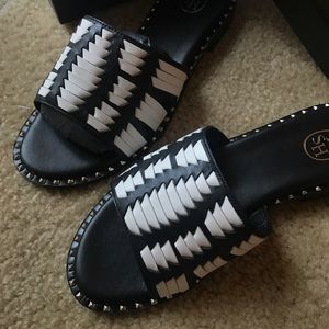 Black and white sandals